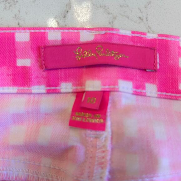 Vintage Lilly Pulitzer Pink Tag Pants – Hot Pink Grid Print Jeans – Size 10 - Picture 6 of 7